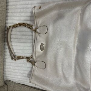 Coach Metallic Cream Shoulder Bag with Gold Chain